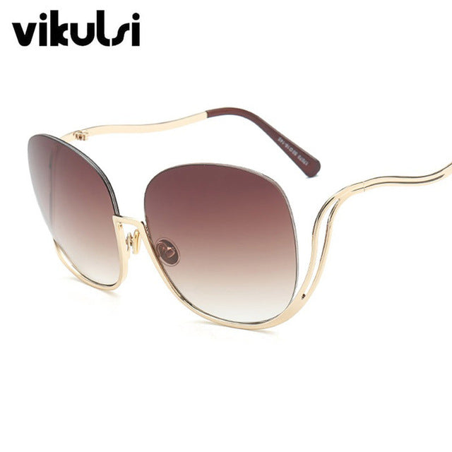 Rimless Women Luxury Brand Designer Oversized Round Sunglasses