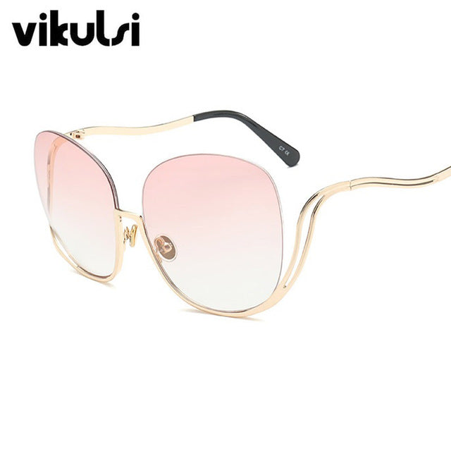Rimless Women Luxury Brand Designer Oversized Round Sunglasses