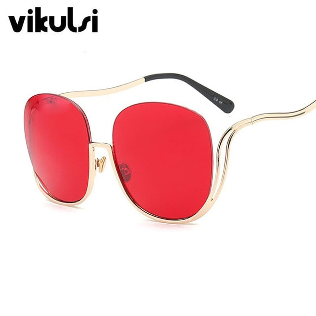 Rimless Women Luxury Brand Designer Oversized Round Sunglasses