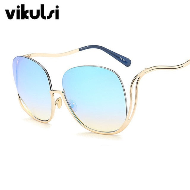 Rimless Women Luxury Brand Designer Oversized Round Sunglasses