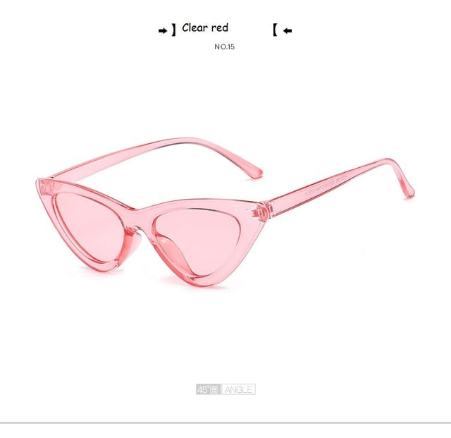 Cute Sexy Retro Cat Eye Sunglasses Women Small Black Transparent Pink Triangle