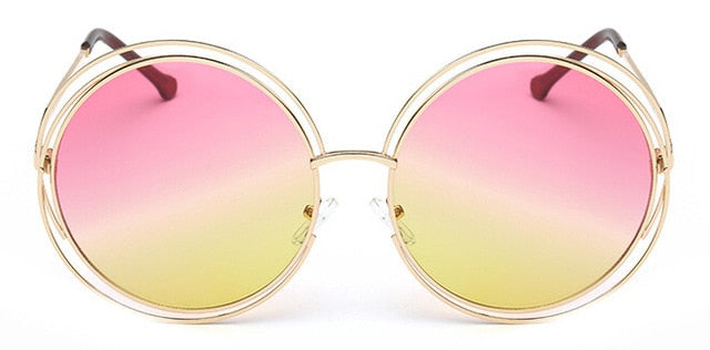 Round Big Size Oversized Lens Women Brand Metal Frame Lady Sunglasses