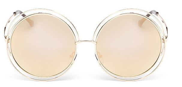 Round Big Size Oversized Lens Women Brand Metal Frame Lady Sunglasses
