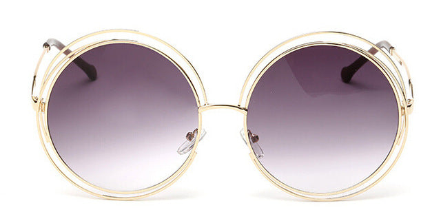 Round Big Size Oversized Lens Women Brand Metal Frame Lady Sunglasses
