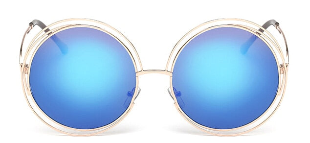 Round Big Size Oversized Lens Women Brand Metal Frame Lady Sunglasses