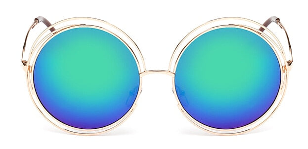 Round Big Size Oversized Lens Women Brand Metal Frame Lady Sunglasses