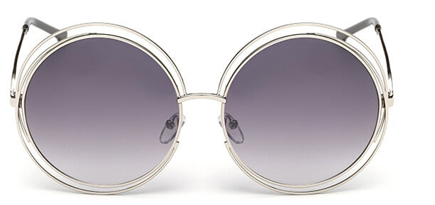 Round Big Size Oversized Lens Women Brand Metal Frame Lady Sunglasses
