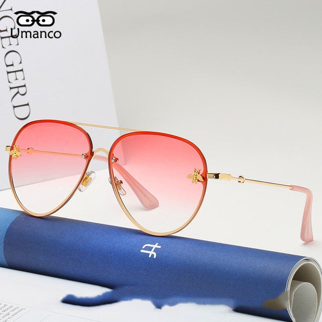 Gold Frame Bee Sunglasses Women Travel Glasses 2019 Models