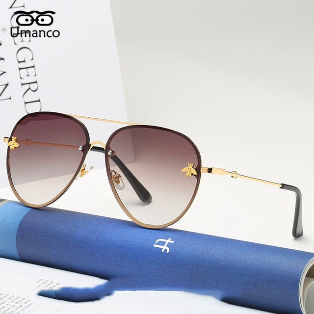Gold Frame Bee Sunglasses Women Travel Glasses 2019 Models