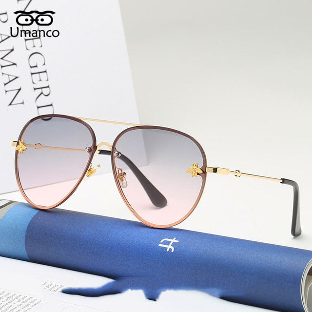 Gold Frame Bee Sunglasses Women Travel Glasses 2019 Models