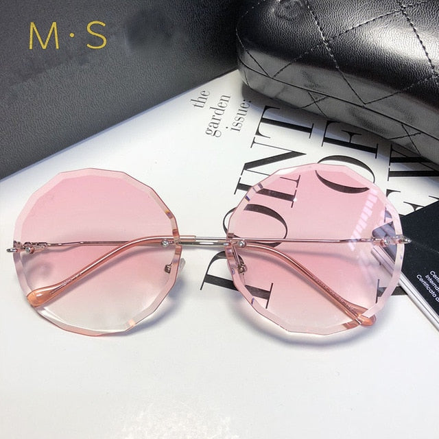 Round Sunglasses Women Eyewear Brown Pink Rimless SunGlasses 2019 Models