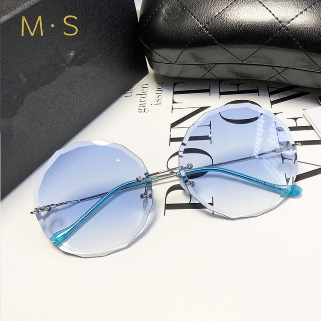 Round Sunglasses Women Eyewear Brown Pink Rimless SunGlasses 2019 Models