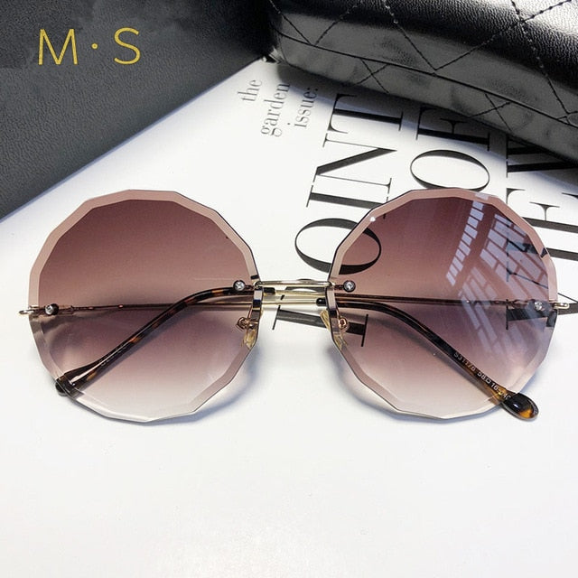 Round Sunglasses Women Eyewear Brown Pink Rimless SunGlasses 2019 Models
