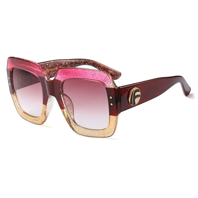 New Oversized Square Sunglasses Women Brand Red Green Models