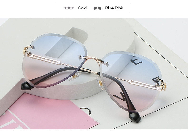 Luxury Rimless Sunglasses Women Design 2019