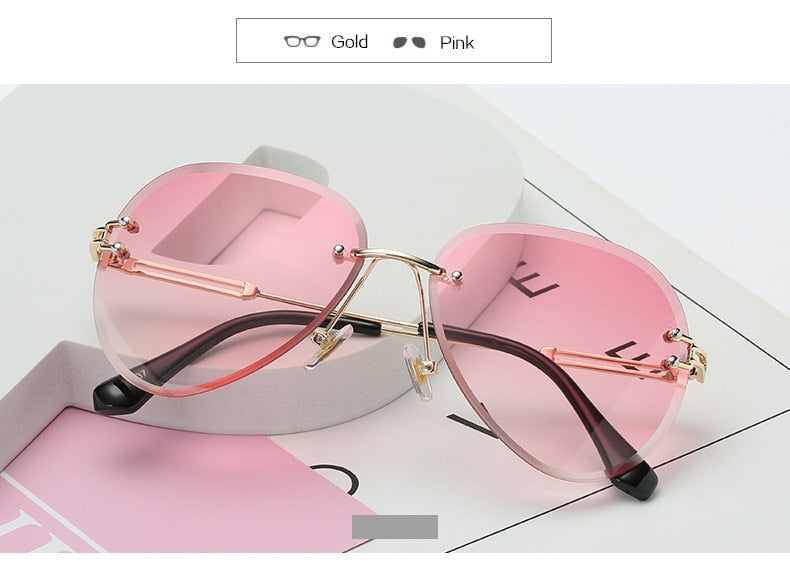 Luxury Rimless Sunglasses Women Design 2019