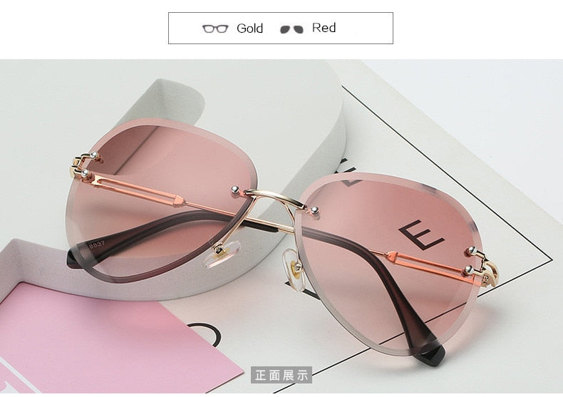 Luxury Rimless Sunglasses Women Design 2019