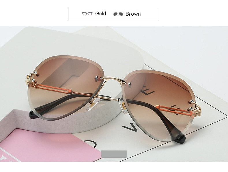 Luxury Rimless Sunglasses Women Design 2019