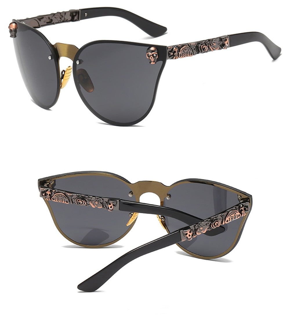 Fashion Women Gothic Sunglasses Skull Frame Metal Temple High Quality Sunglasses
