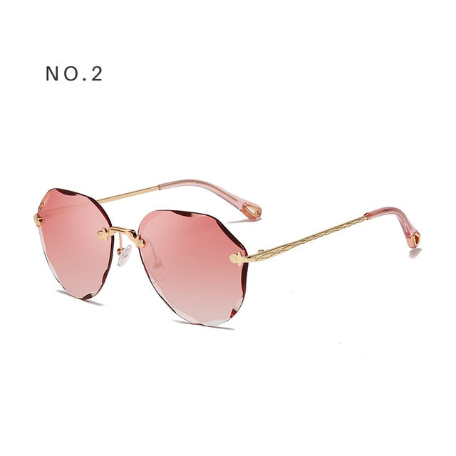 Sunglasses For Women Ladies Rimless Diamond Cutting 2019