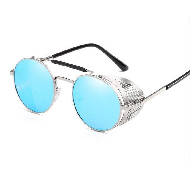 Round Sunglasses Women Side Shield Goggles Metal Frame Gothic Mirror Lens Sunglasses