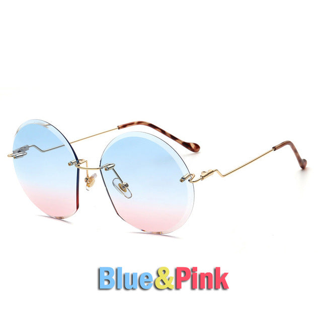 Metal Goggle Rimless Sunglasses Women Ocean Lens Classic
