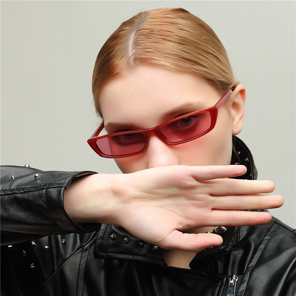 Sunglasses Women Fashion Small Rectangular Frame Black Red Cat Eyes