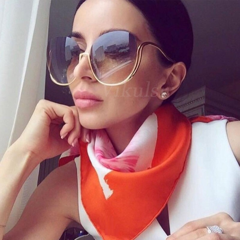 Rimless Women Luxury Brand Designer Oversized Round Sunglasses