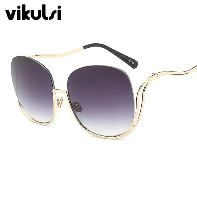 Rimless Women Luxury Brand Designer Oversized Round Sunglasses