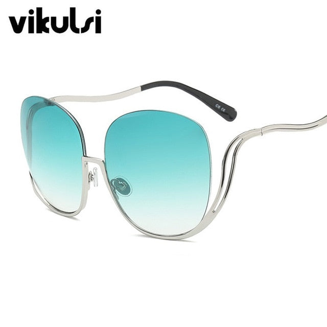 Rimless Women Luxury Brand Designer Oversized Round Sunglasses