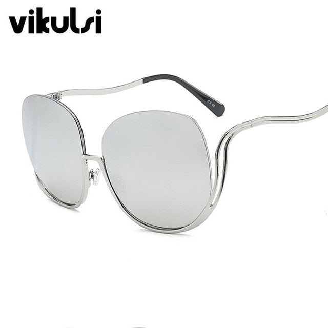 Rimless Women Luxury Brand Designer Oversized Round Sunglasses