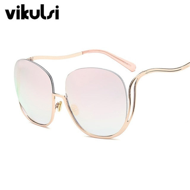 Rimless Women Luxury Brand Designer Oversized Round Sunglasses