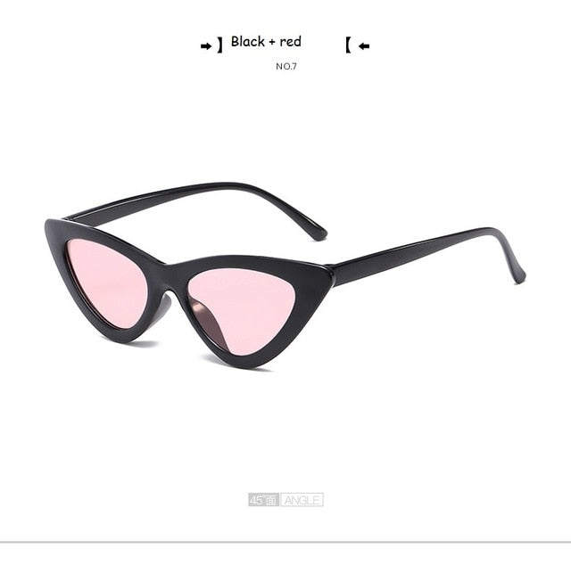 Cute Sexy Retro Cat Eye Sunglasses Women Small Black Transparent Pink Triangle