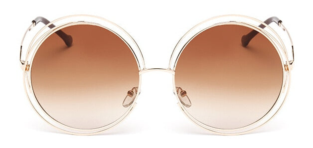 Round Big Size Oversized Lens Women Brand Metal Frame Lady Sunglasses