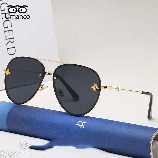 Gold Frame Bee Sunglasses Women Travel Glasses 2019 Models