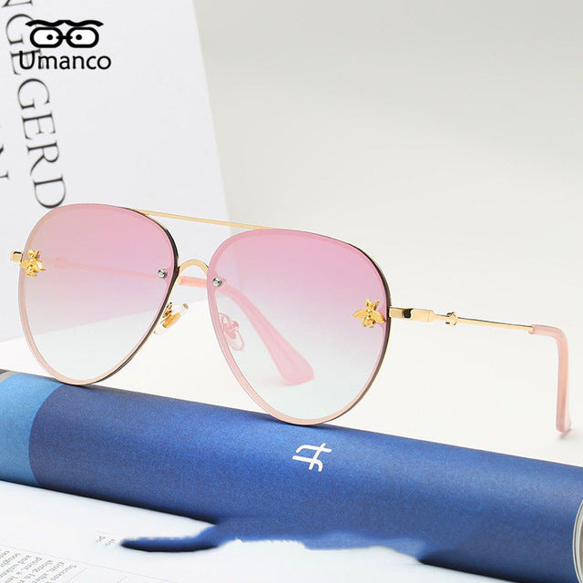Gold Frame Bee Sunglasses Women Travel Glasses 2019 Models