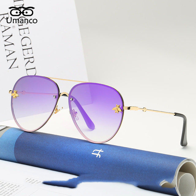 Gold Frame Bee Sunglasses Women Travel Glasses 2019 Models