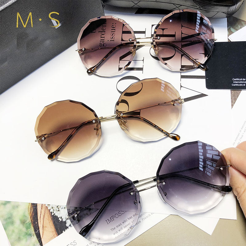 Round Sunglasses Women Eyewear Brown Pink Rimless SunGlasses 2019 Models