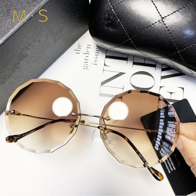 Round Sunglasses Women Eyewear Brown Pink Rimless SunGlasses 2019 Models