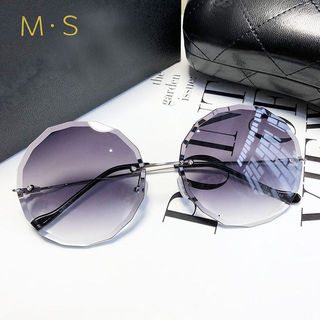 Round Sunglasses Women Eyewear Brown Pink Rimless SunGlasses 2019 Models