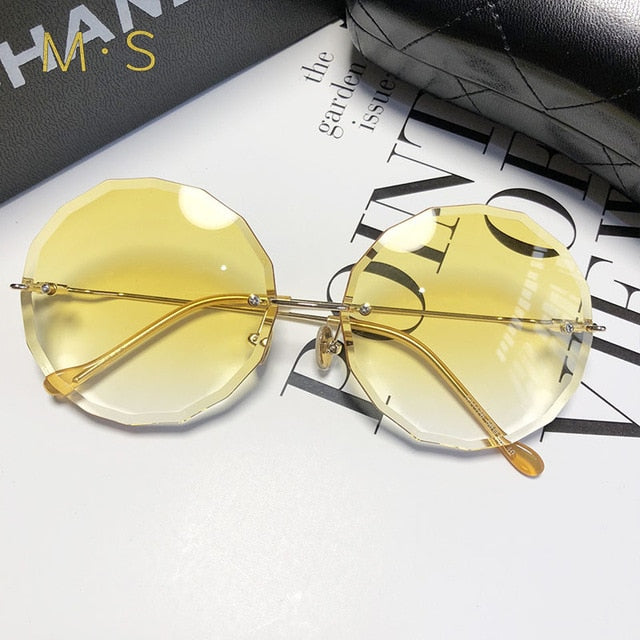 Round Sunglasses Women Eyewear Brown Pink Rimless SunGlasses 2019 Models