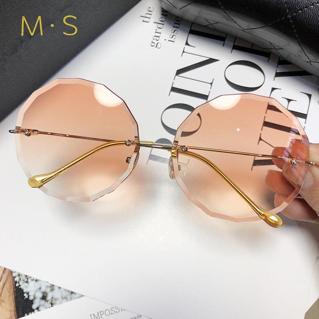 Round Sunglasses Women Eyewear Brown Pink Rimless SunGlasses 2019 Models