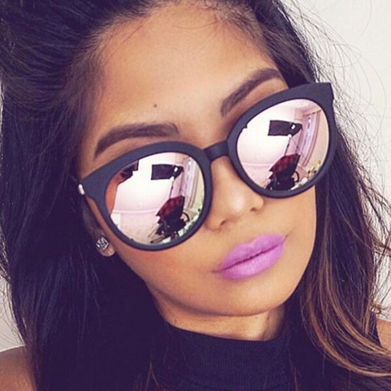 Cat Eye Pink Sunglasses Women Mirror Female Square Sun Glasses Coating Models For Women
