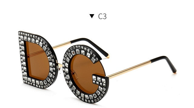 2019 New Diamond Oversized Round Sunglasses Women Luxury