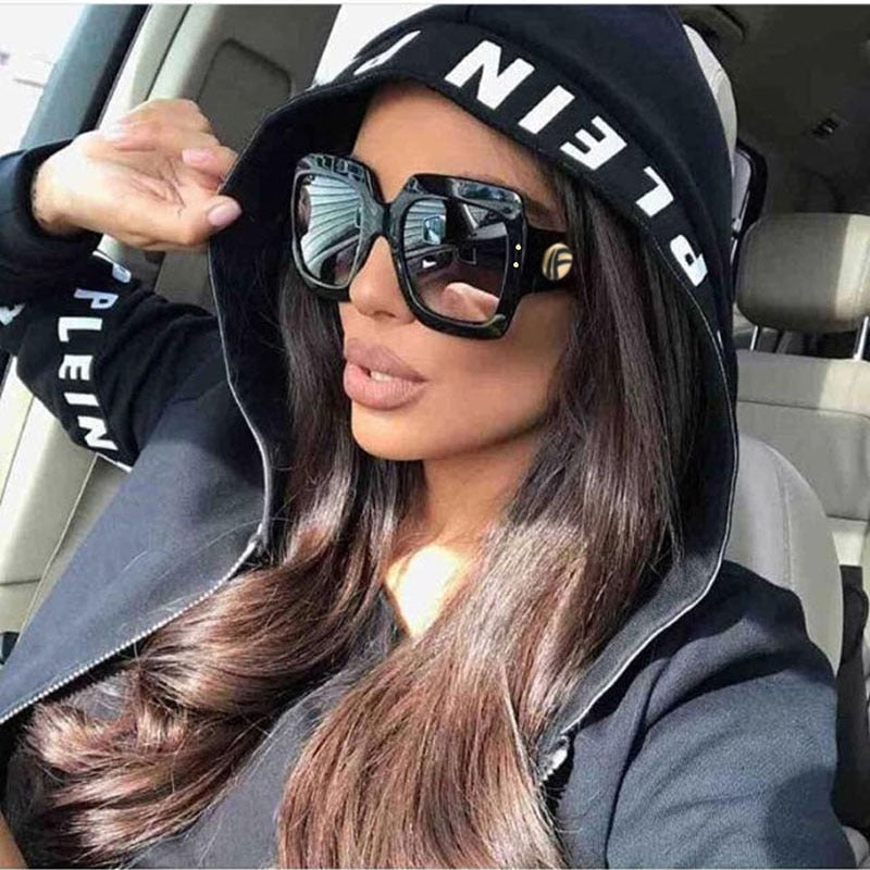 New Oversized Square Sunglasses Women Brand Red Green Models