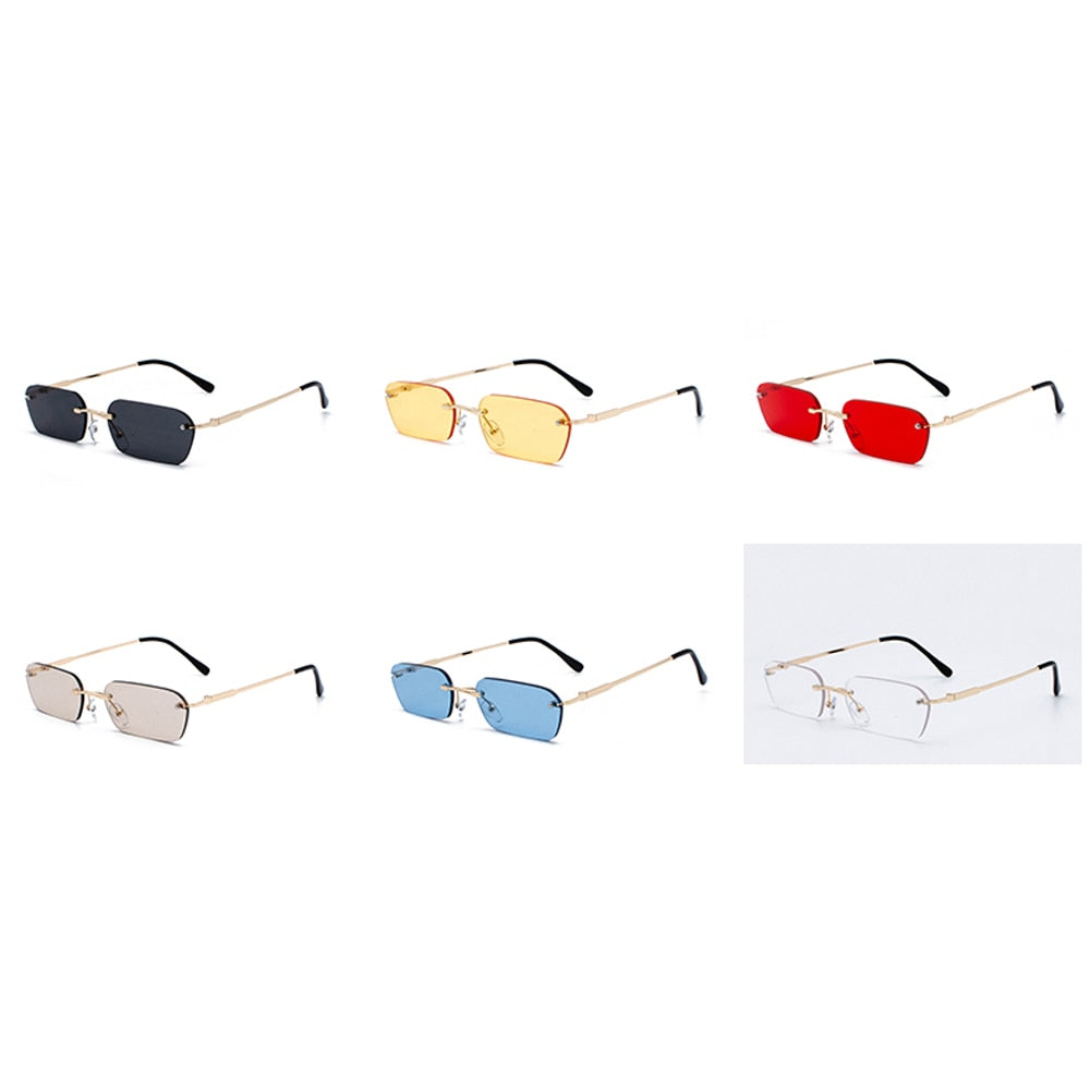 Rimless Rectangular Sunglasses Women Clear Color 2019