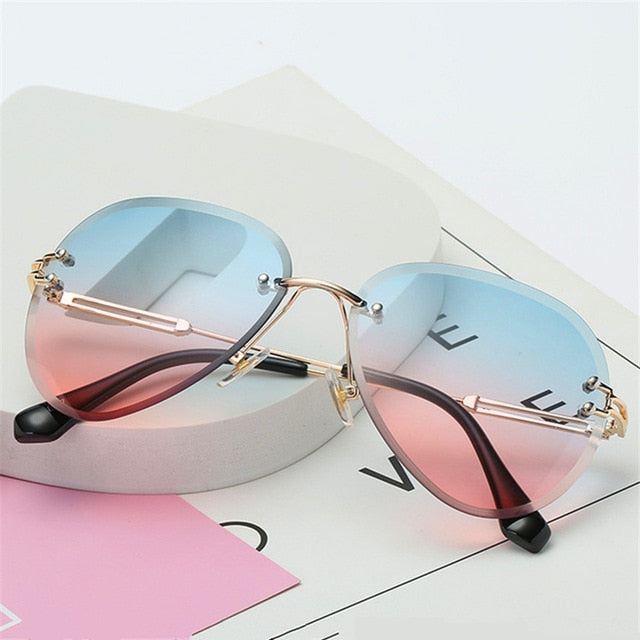 Luxury Rimless Sunglasses Women Design 2019