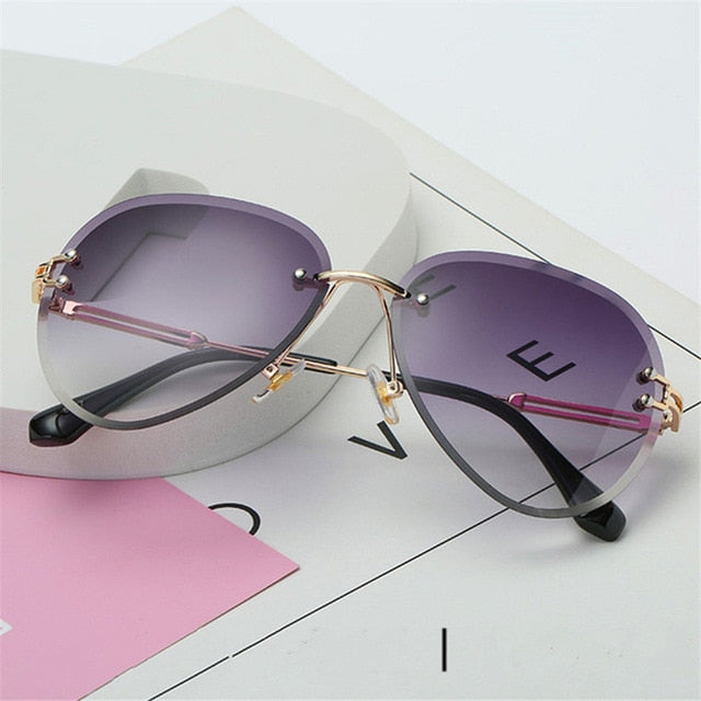 Luxury Rimless Sunglasses Women Design 2019