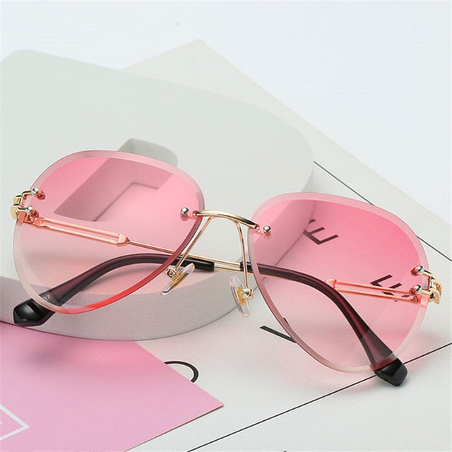 Luxury Rimless Sunglasses Women Design 2019