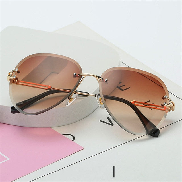 Luxury Rimless Sunglasses Women Design 2019